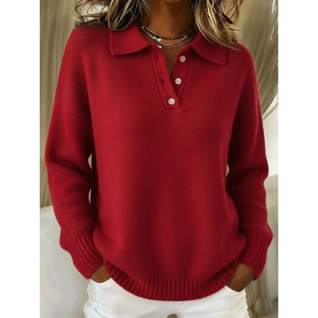 Maglione Donna Polo Classica in Maglia Maniche Lunghe Ampio