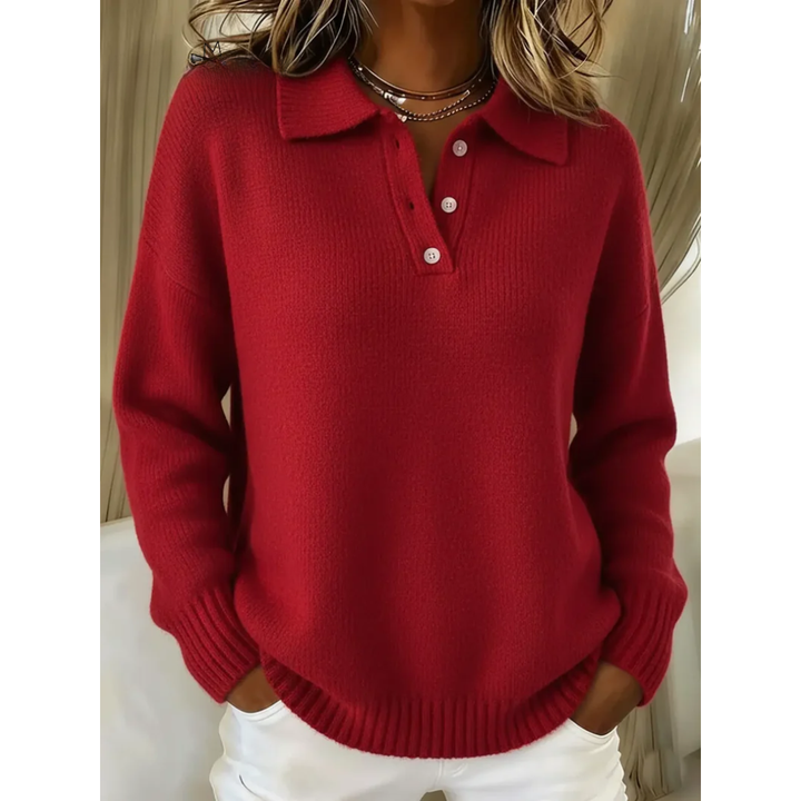 Maglione Donna Polo Classica in Maglia Maniche Lunghe Ampio
