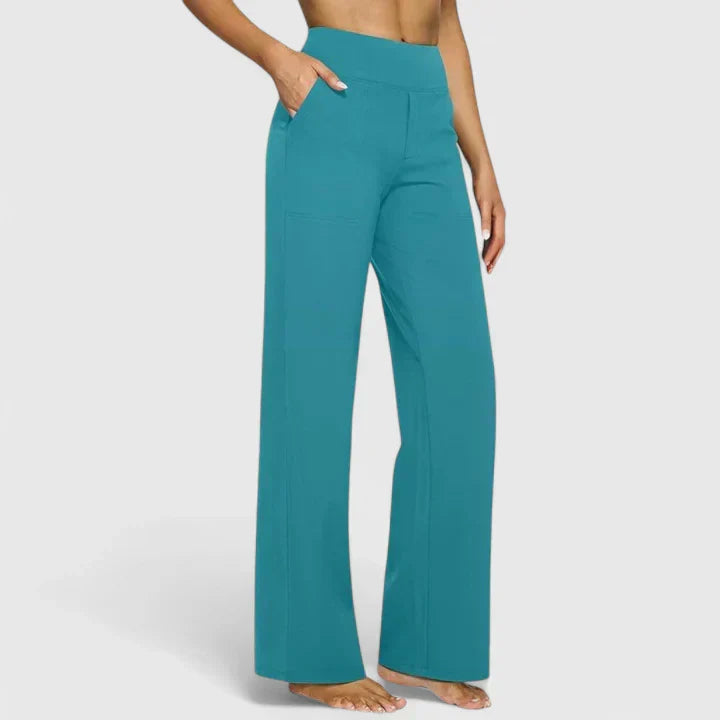 Pantaloni Donna Vita Alta Cotone Vestibilità Comoda Dritti