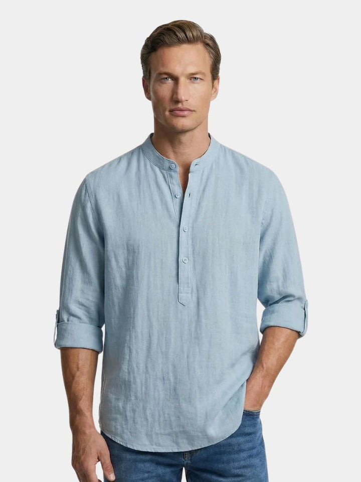 Camicia Henley Uomo Cotone Manica Lunga Casual