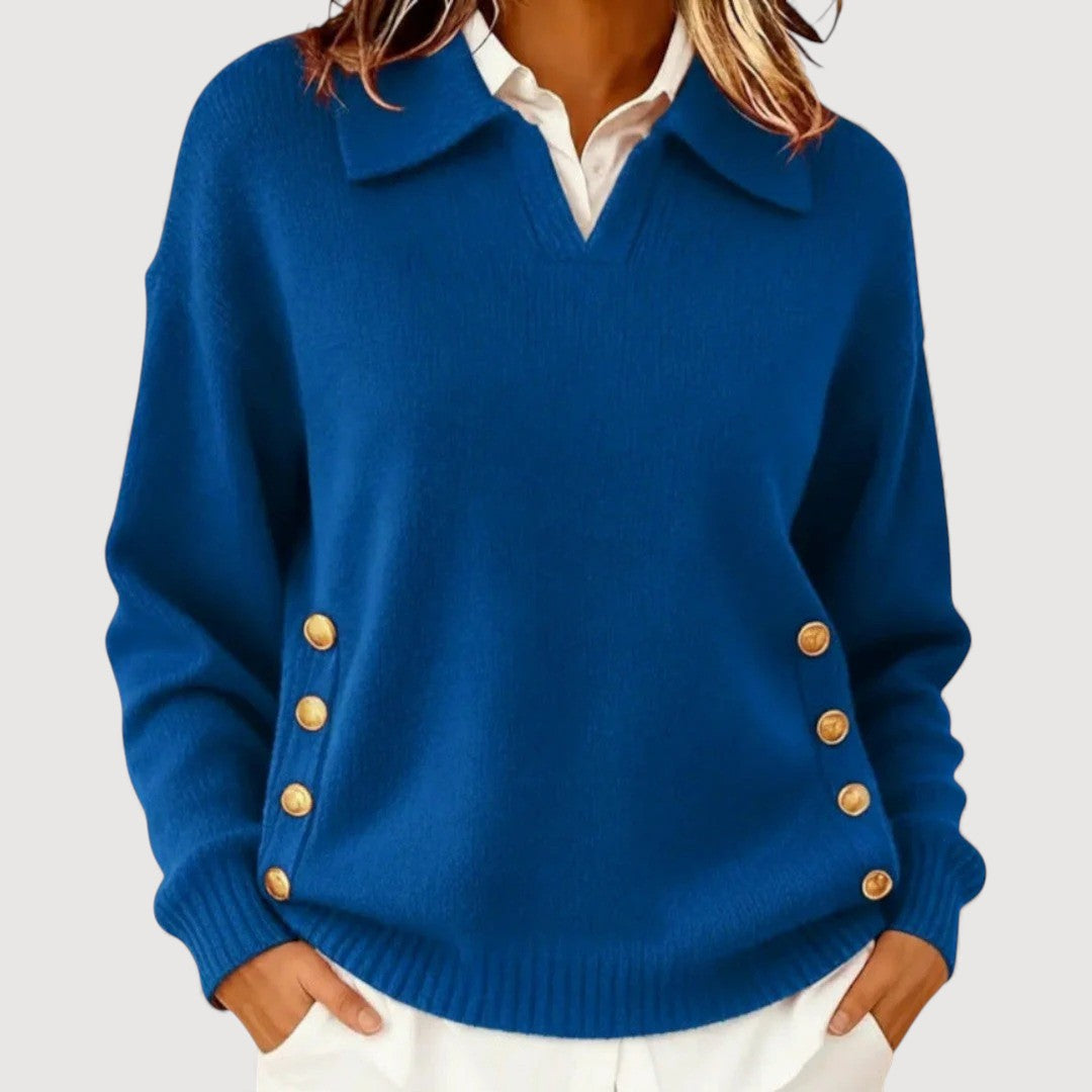 Maglione Donna Maniche Lunghe Collo Alto Bottoni Classici