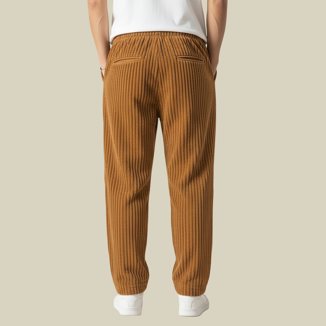 Pantaloni Uomo in Velluto a Coste Comodi Vita Elastica con Tasche
