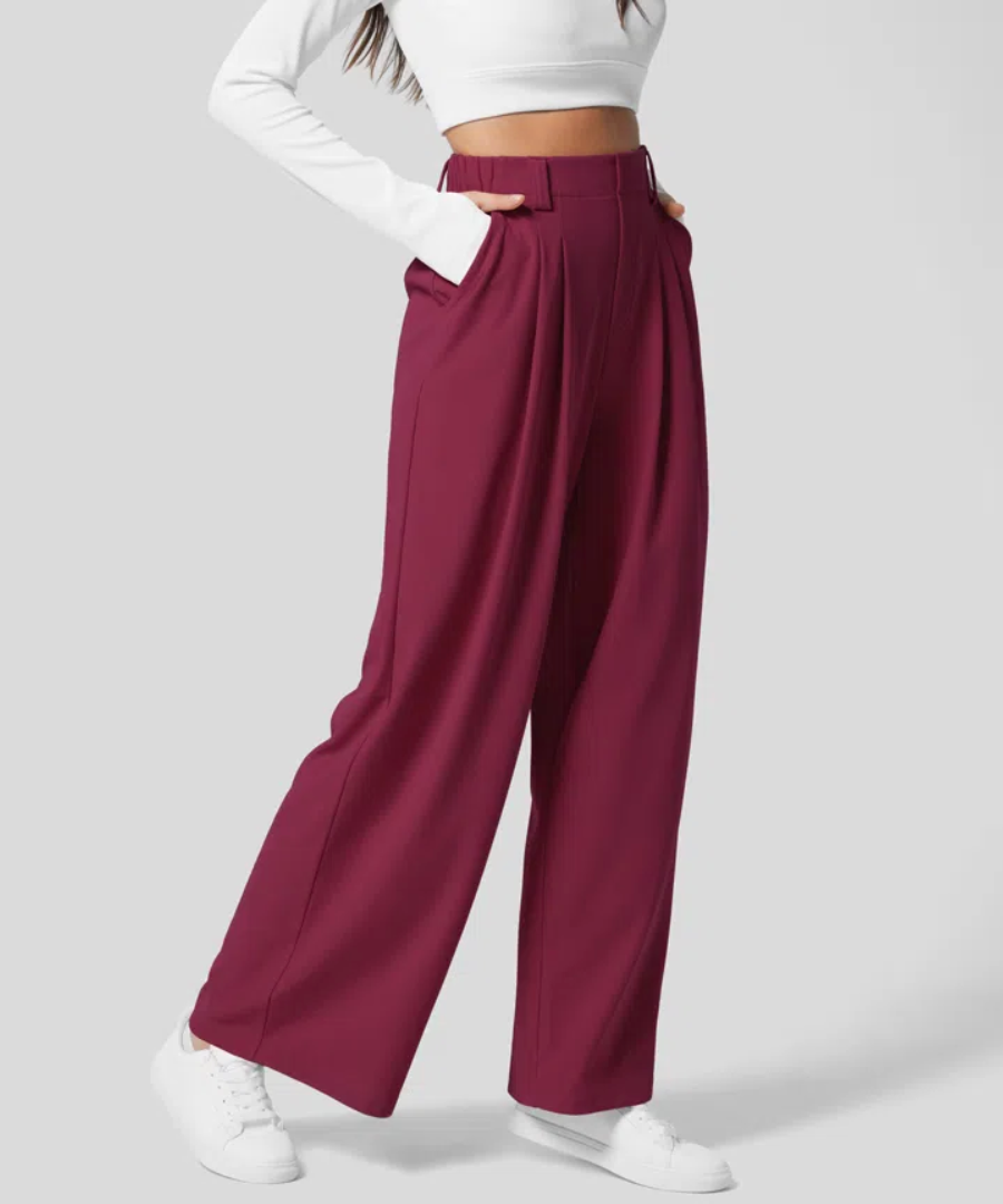 Pantaloni Donna Eleganti Vita Alta Tessuto Elastico