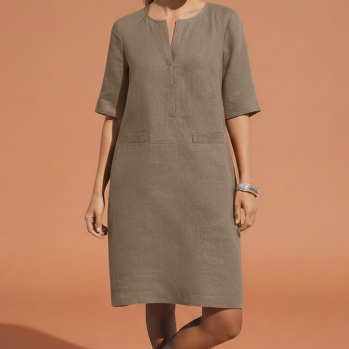 Abito Midi Donna in Tessuto Shift Manica al Gomito