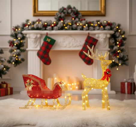 Decorazione Slitta Trainata da Cani Luci LED Natalizie