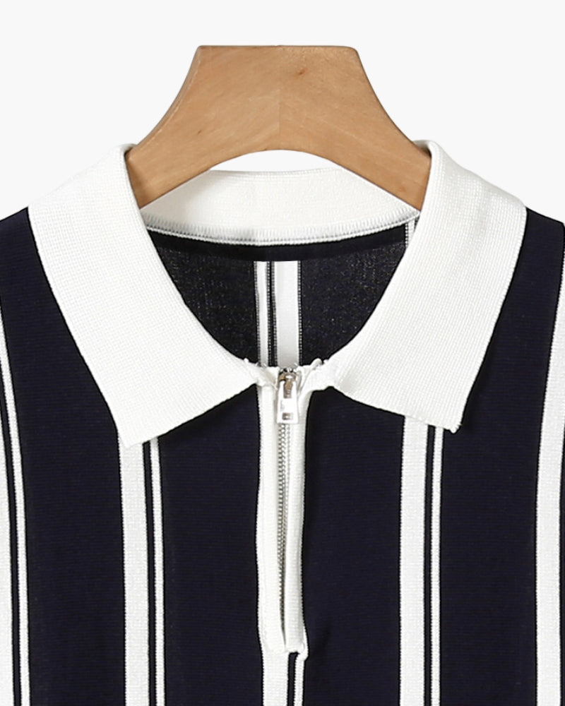 Polo Uomo in Maglia Mezza Zip Righe Verticali