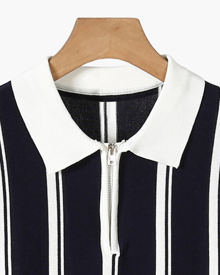 Polo Uomo in Maglia Mezza Zip Righe Verticali