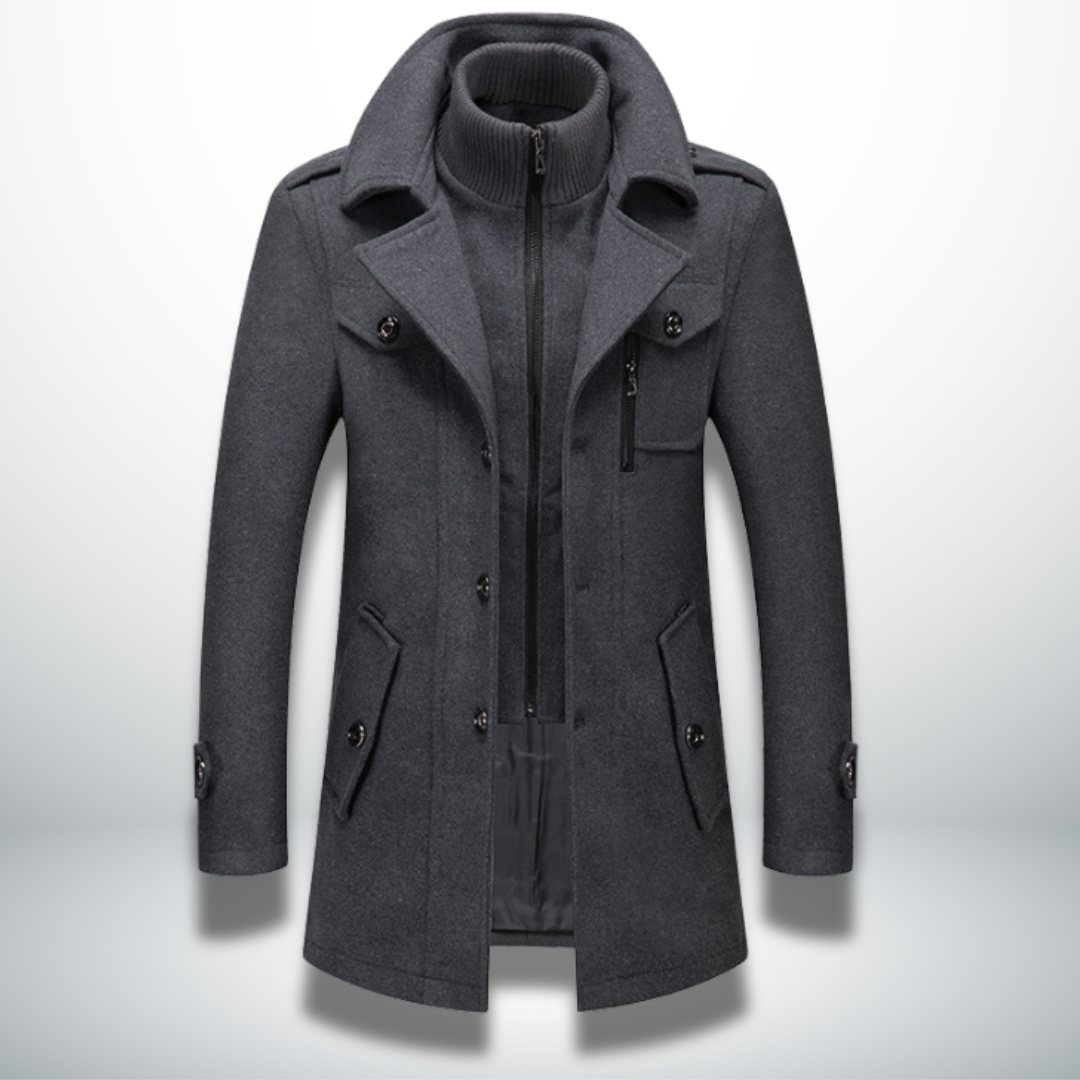 Cappotto Uomo in Misto Lana con Doppio Collo e Chiusura con Cerniera