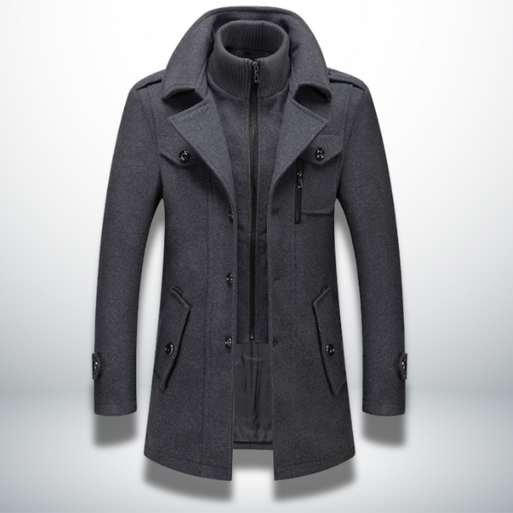 Cappotto Uomo in Misto Lana con Doppio Collo e Chiusura con Cerniera