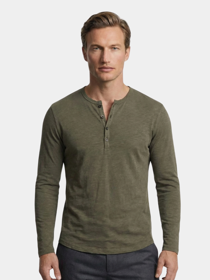 Maglietta Uomo Maniche Lunghe Collo Henley