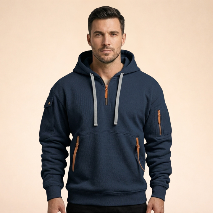 Felpa Uomo con Cappuccio Mezza Zip Calda e Elegante