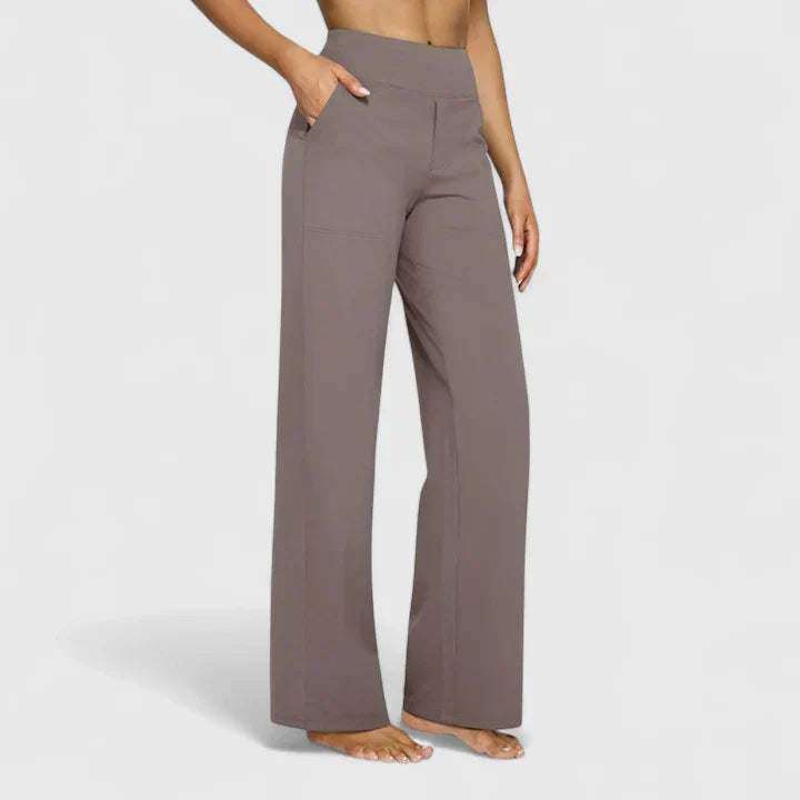 Pantaloni Donna Vita Alta Cotone Vestibilità Comoda Dritti