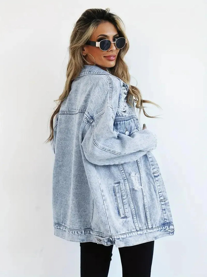 Giacca Donna Denim Impermeabile Foderata Oversize