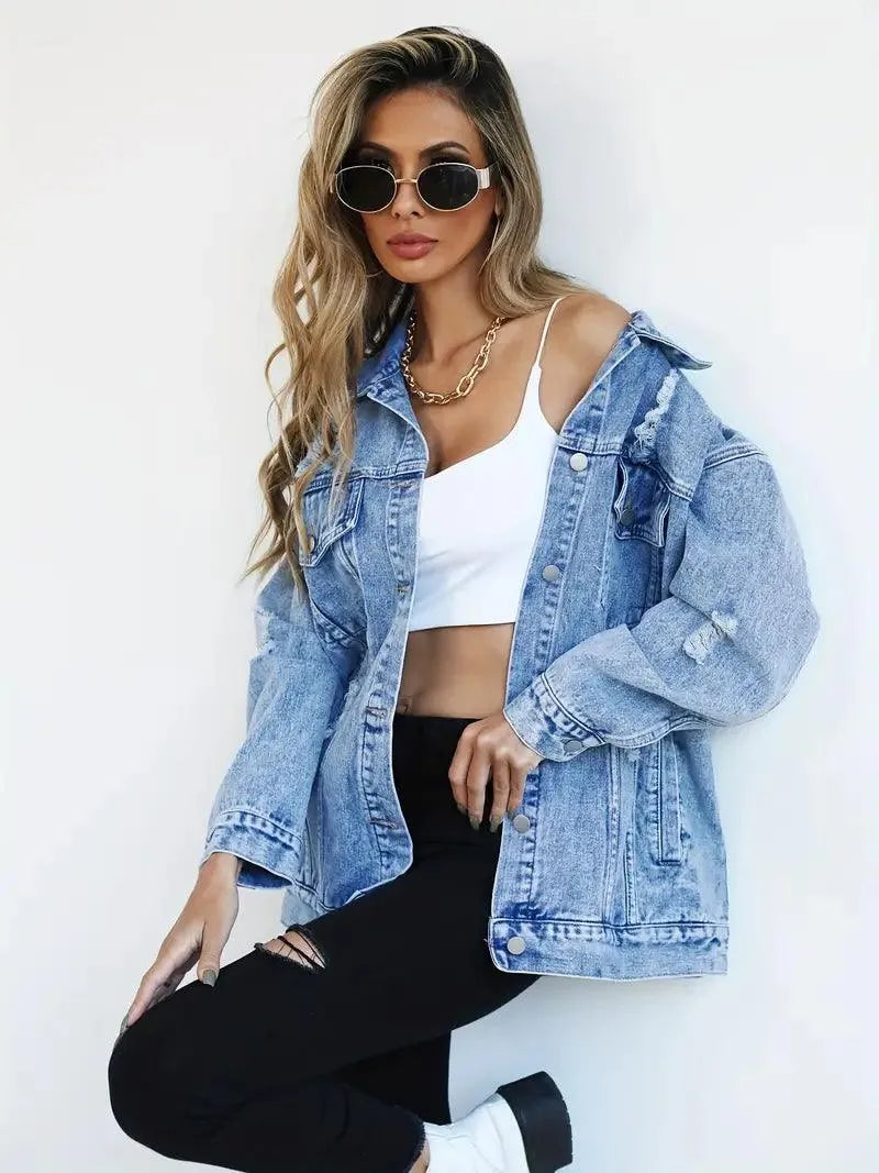 Giacca Donna Denim Impermeabile Foderata Oversize