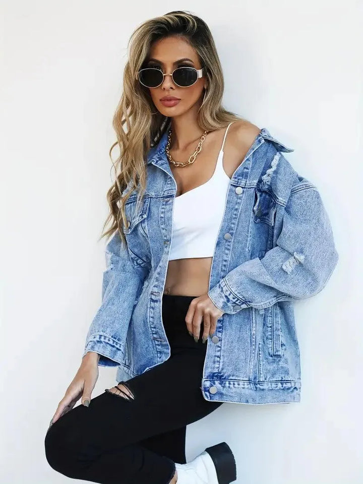 Giacca Donna Denim Impermeabile Foderata Oversize