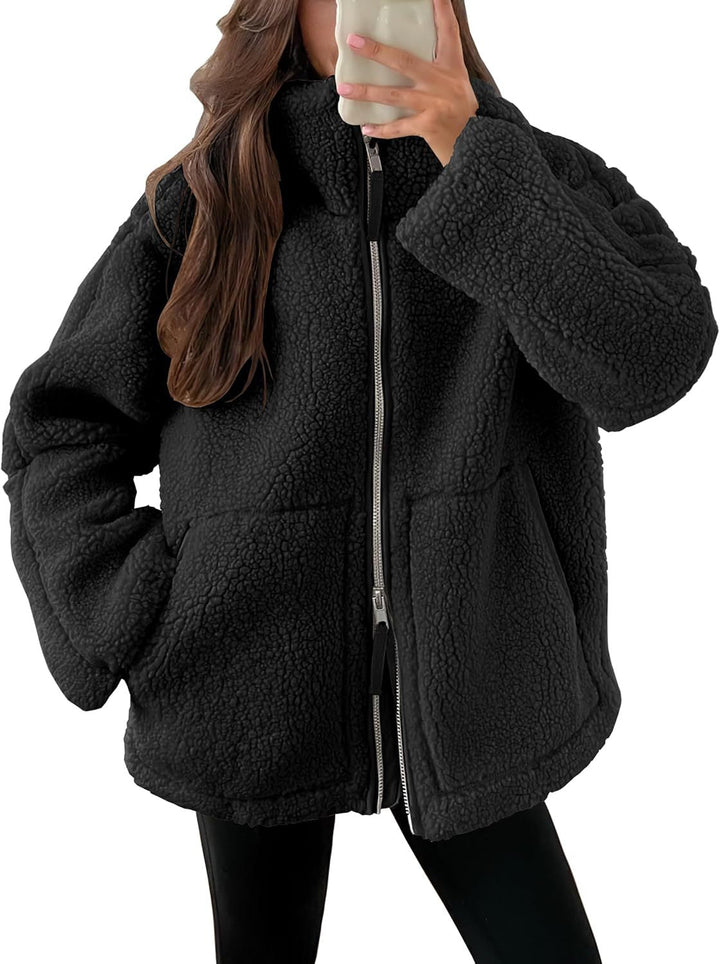Giacca Donna in Pile Colletto a Punta Tasche Casual