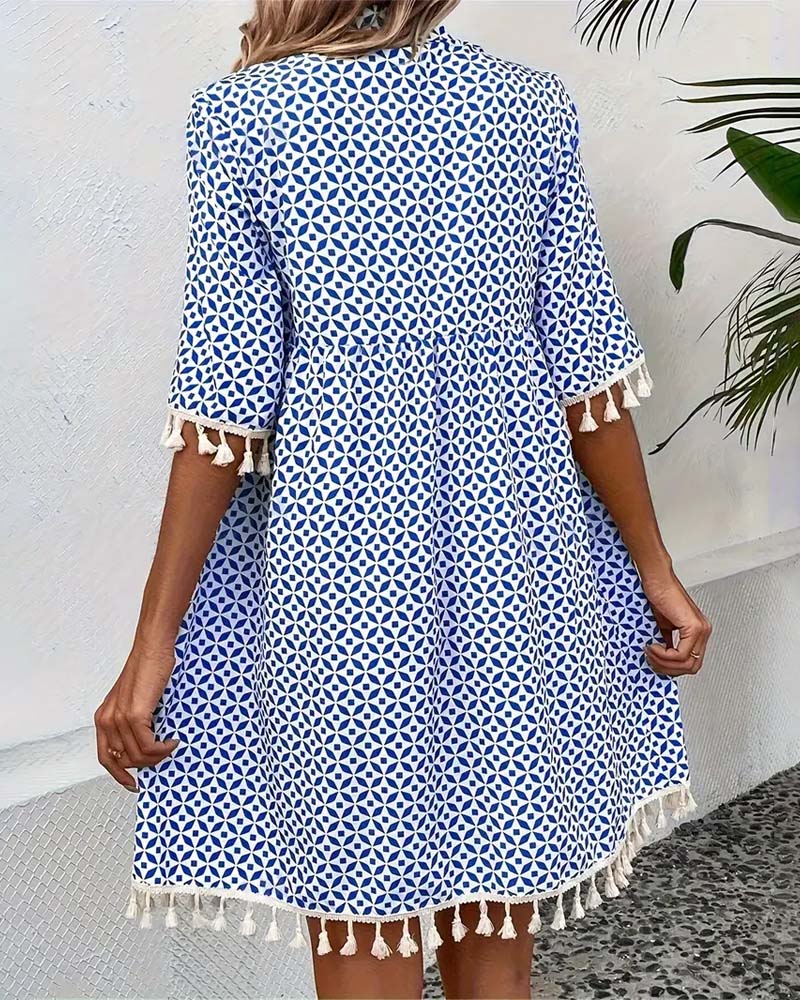 Abito Corto Donna in Tessuto Leggero Manica Corta