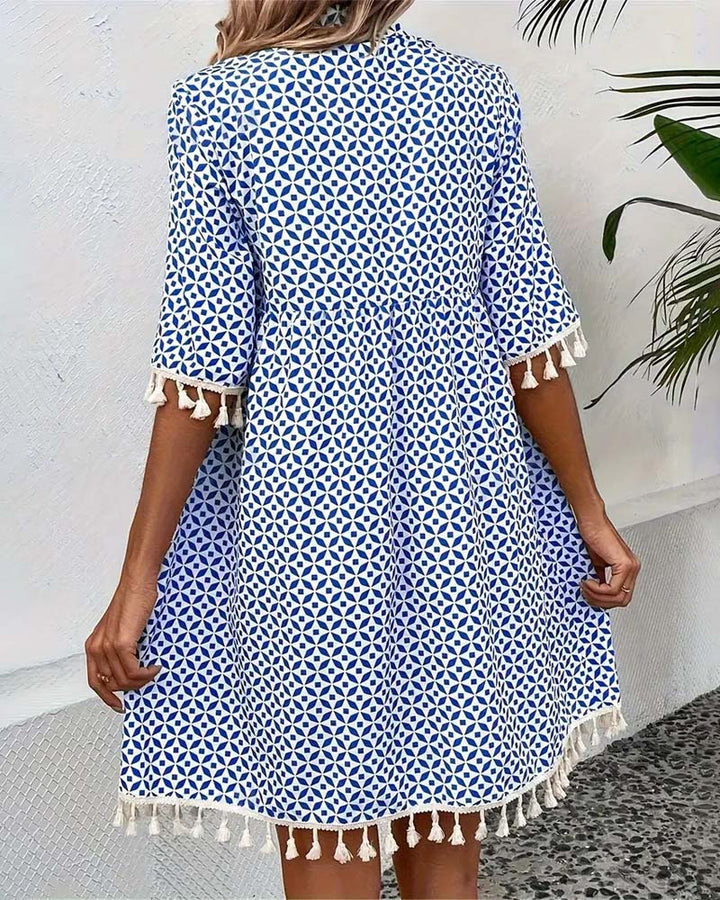 Abito Corto Donna in Tessuto Leggero Manica Corta