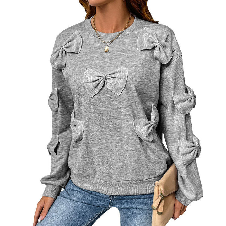 Maglione Donna Morbido Felpa Girocollo Nodo Cucito Casual