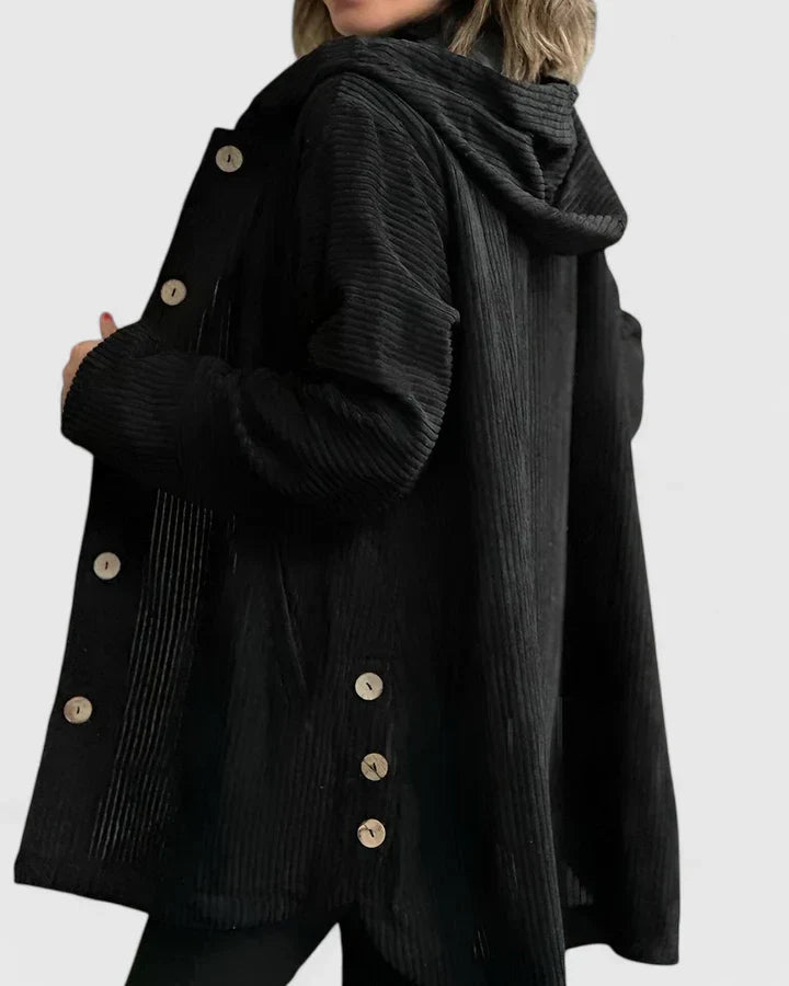 Giacca Donna con Cappuccio Tessuto a Coste Vestibilità Rilassata