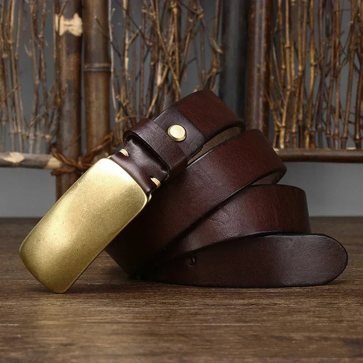 Cintura Uomo in Pelle con Fibbia in Ottone Stile Casual Elegante