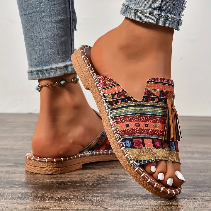 Sandali Donna Vintage in Pelle con Frange Stile Bohémien