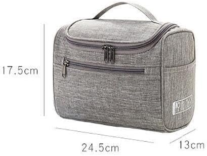 Borsa da toilette grigia, dimensioni 24,5x17,5x13 cm, con manico superiore e tasca frontale con zip. Ideale per viaggi e organizzazione accessori.