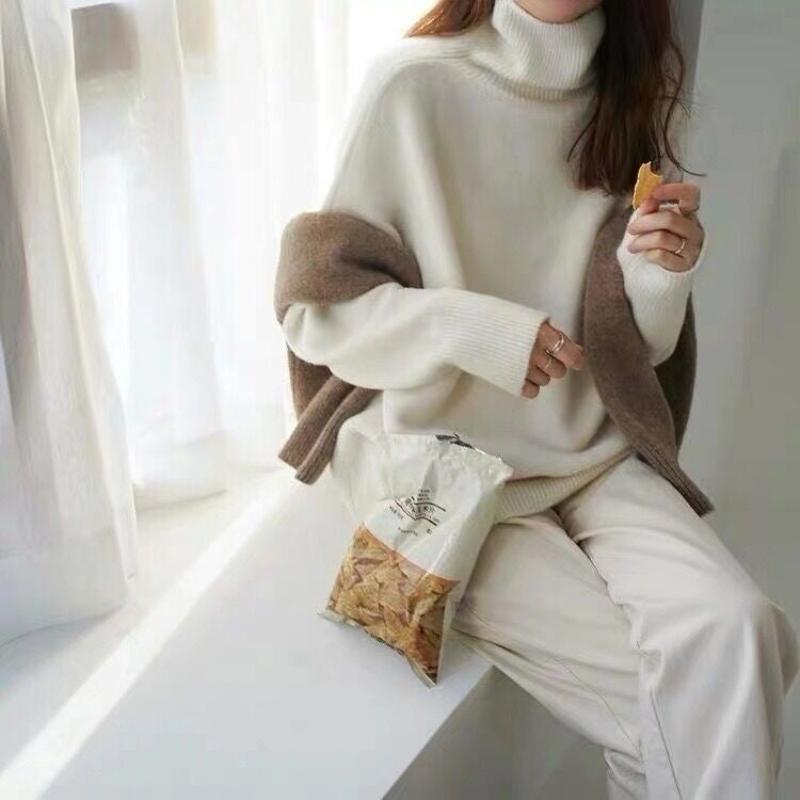Maglione Donna Dolcevita Morbido Ampio Autunno Inverno