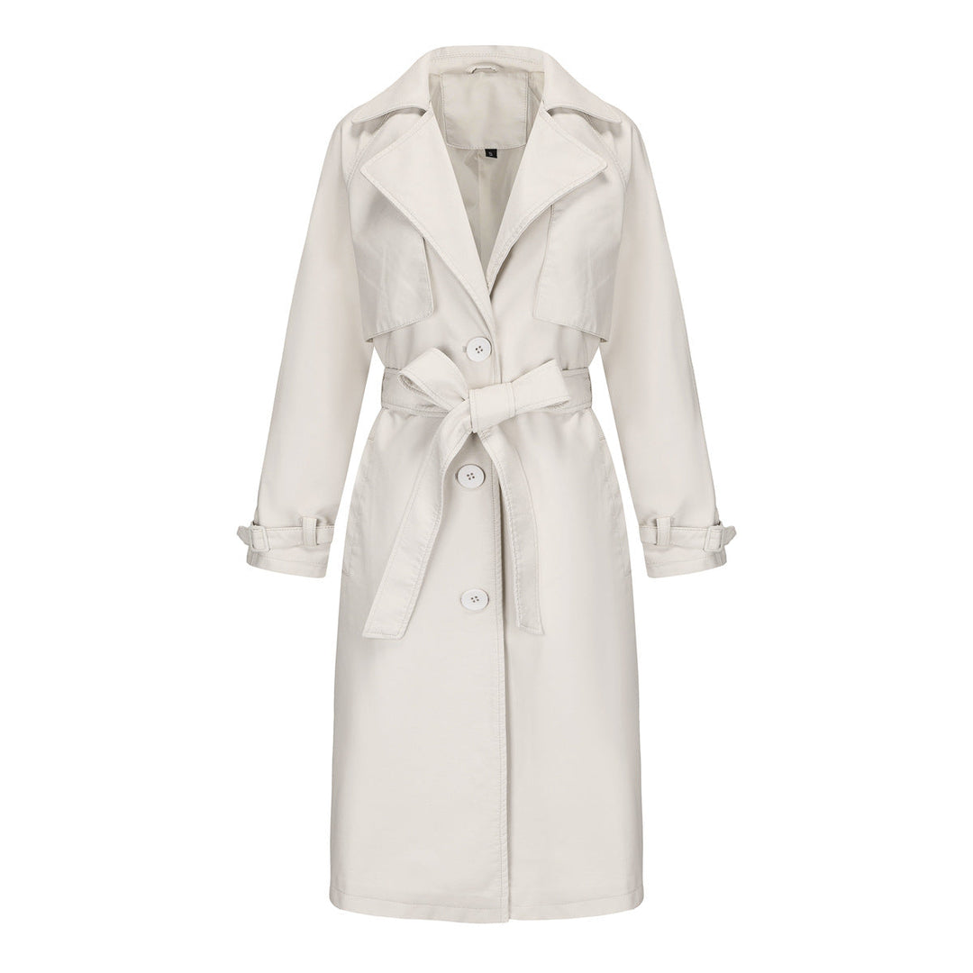 Trench lungo Donna con Revers Larghi e Cintura Elegante