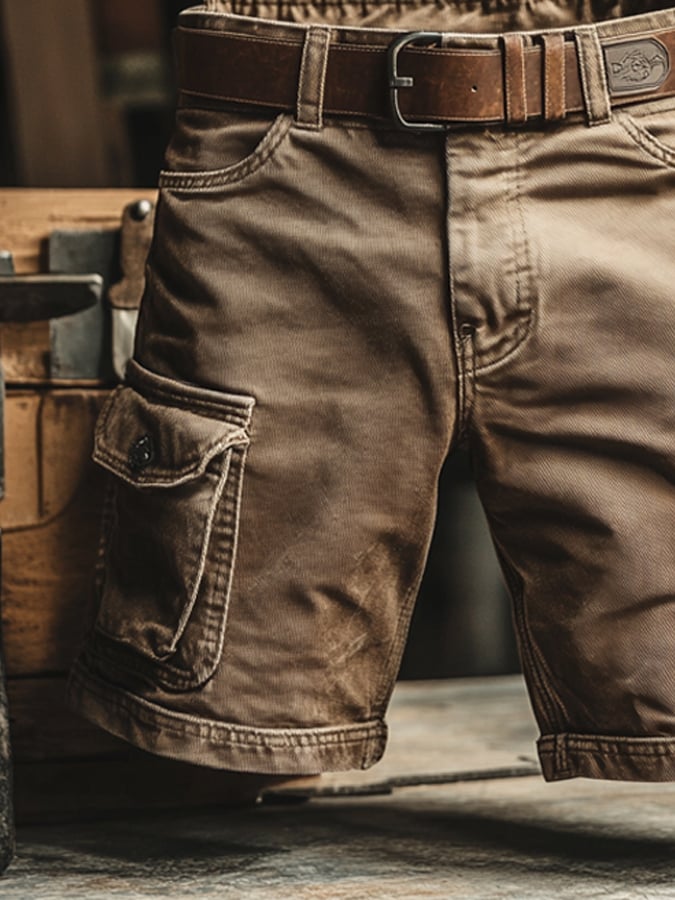 Pantaloncini Cargo Uomo Cotone Resistente Taglio Casual