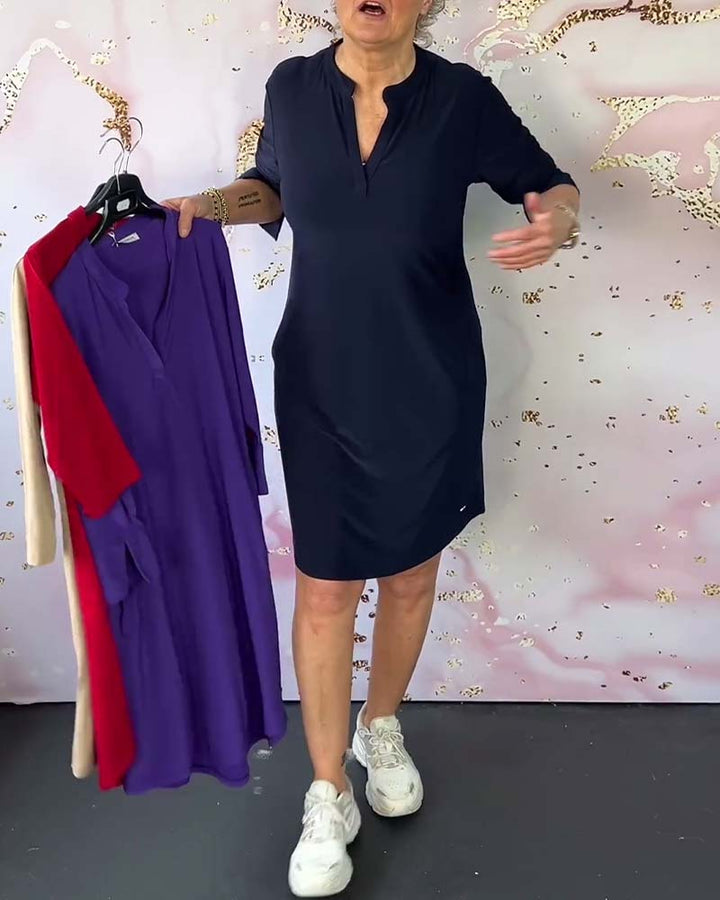 Abito Donna Autunnale Casual Tessuto Morbido Scollo a V - Vesarelli