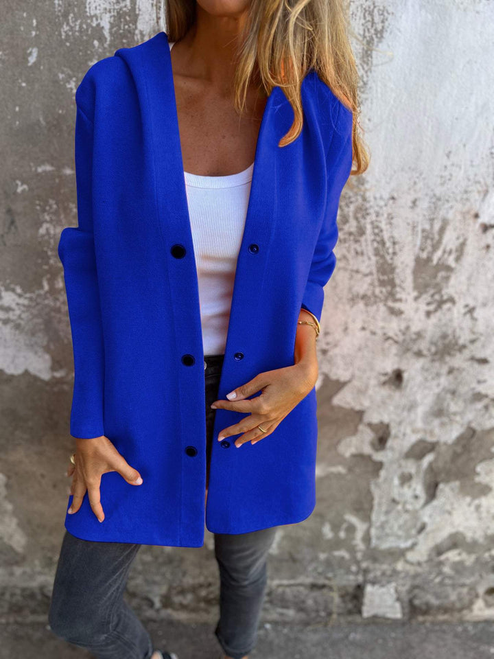 Cardigan Donna in Maglia con Cappuccio e Bottoni Casual