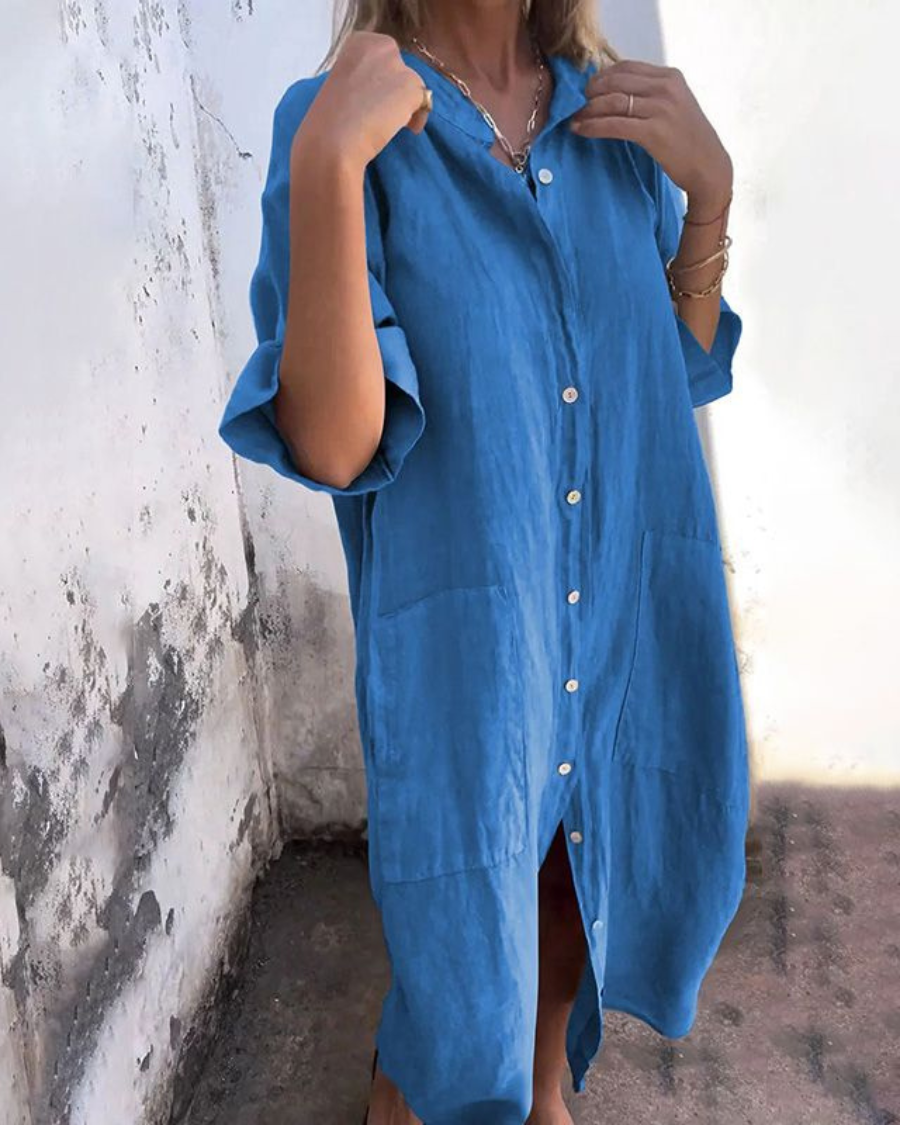 Abito Camicia Midi Donna Leggero Traspirante Ampio Casual