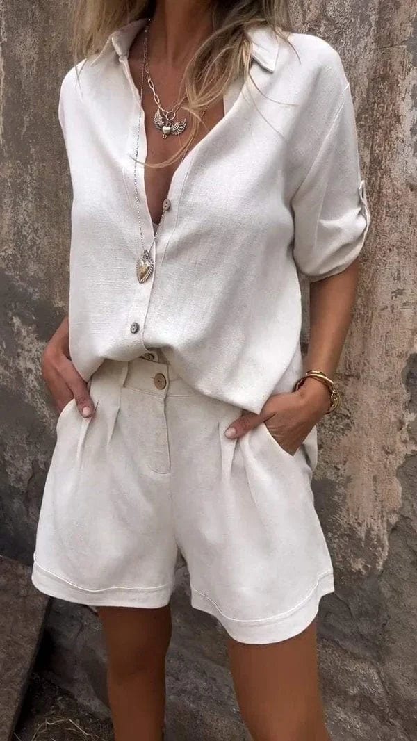 Completo Donna Camicia e Pantaloncini Leggero Casual Estivo