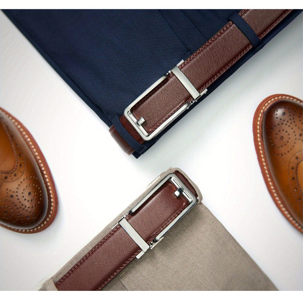 Cintura Uomo in Pelle con Chiusura a Cricchetto Regolabile Casual