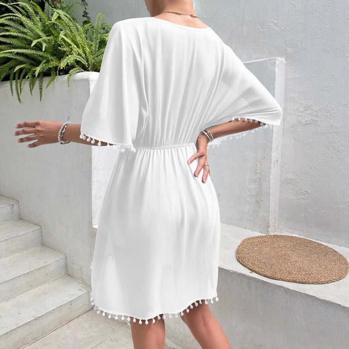 Abito da Spiaggia Donna in Pizzo Patchwork Scollo a V Cintura in Vita