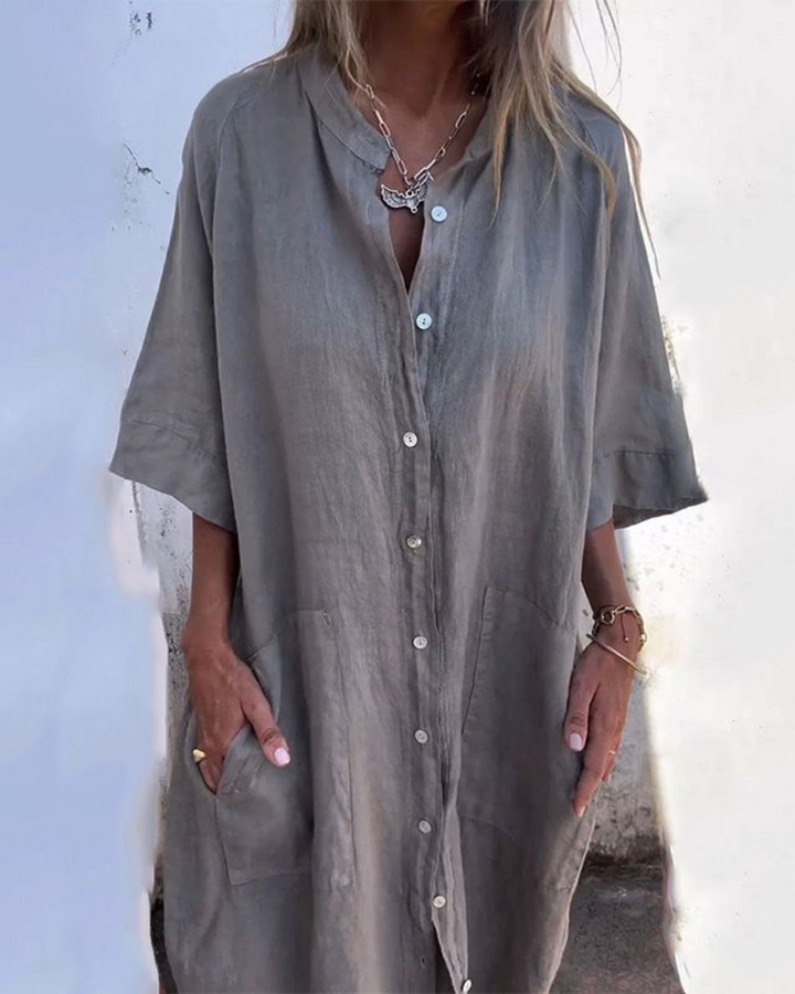Abito Camicia Midi Donna Leggero Traspirante Ampio Casual - Vesarelli
