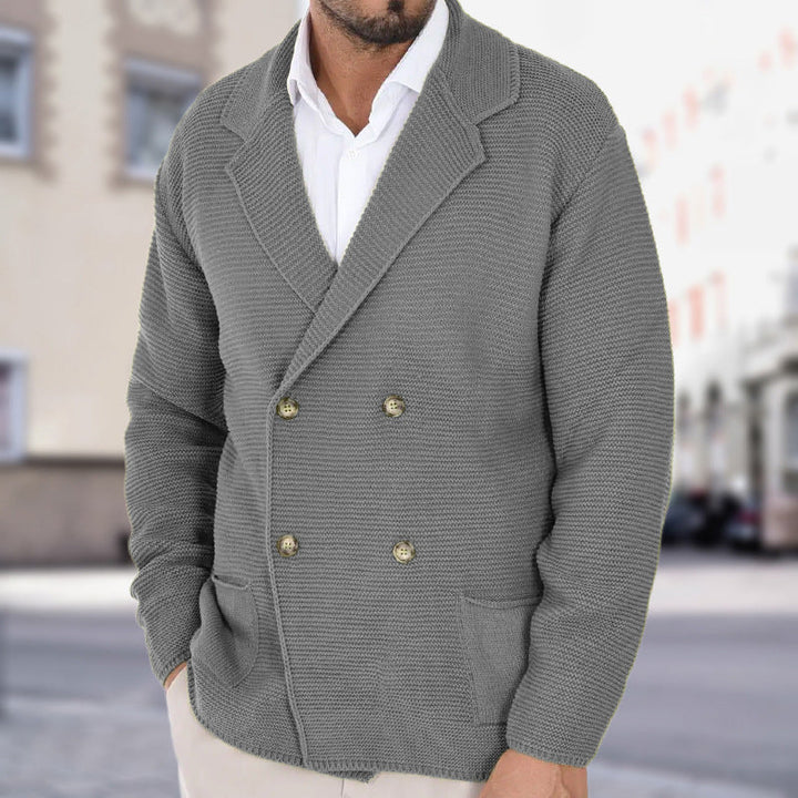 Cardigan Uomo Maglione Leggero Maglia Doppiopetto Aderente Colletto