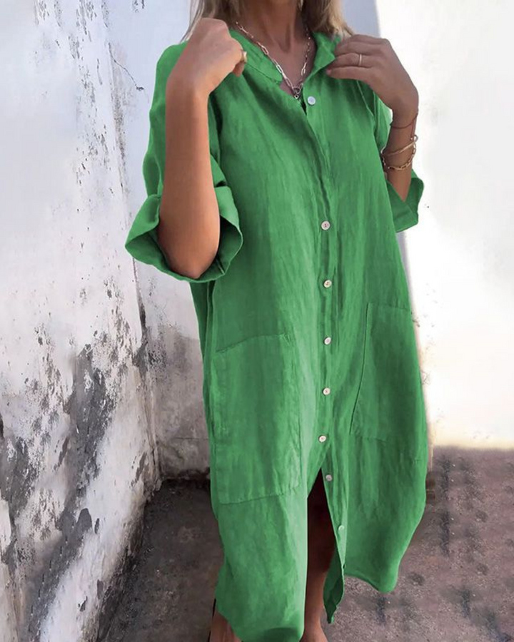 Abito Camicia Midi Donna Leggero Traspirante Ampio Casual