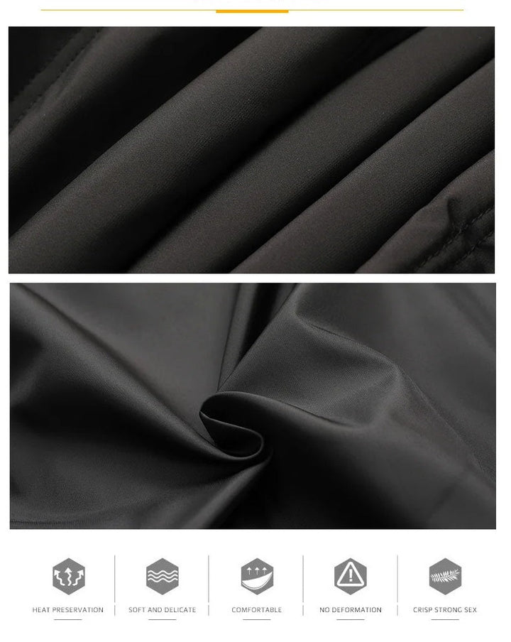 Tessuto nero morbido e resistente, ideale per abbigliamento invernale. Caratteristiche: conservazione calore, comfort, senza deformazioni.