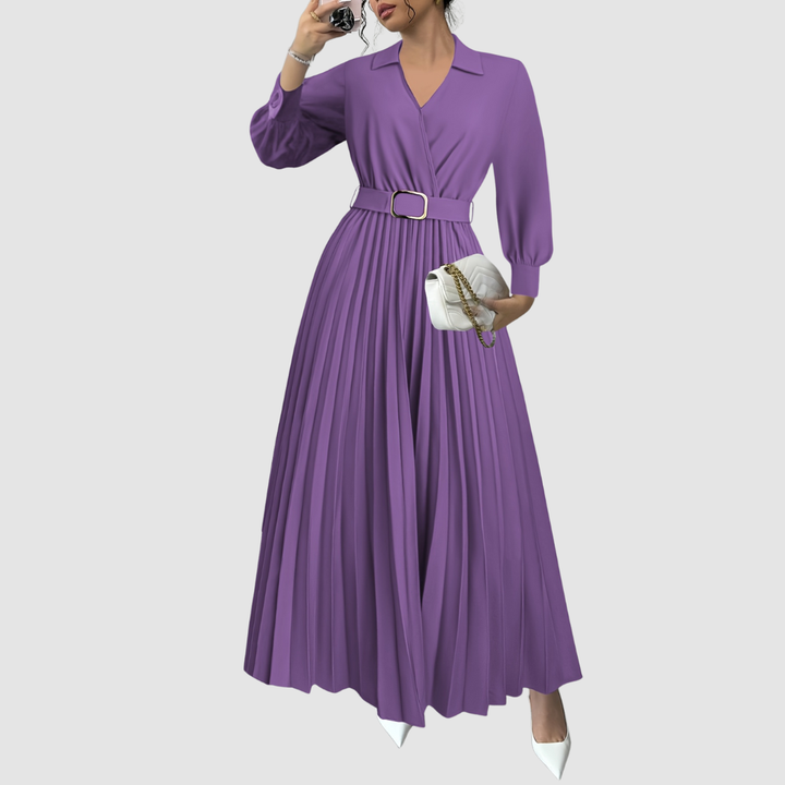 Abito Midi Donna con Cintura Scollo a V