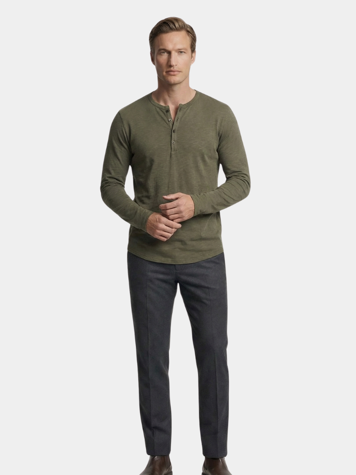 Maglietta Uomo Maniche Lunghe Collo Henley