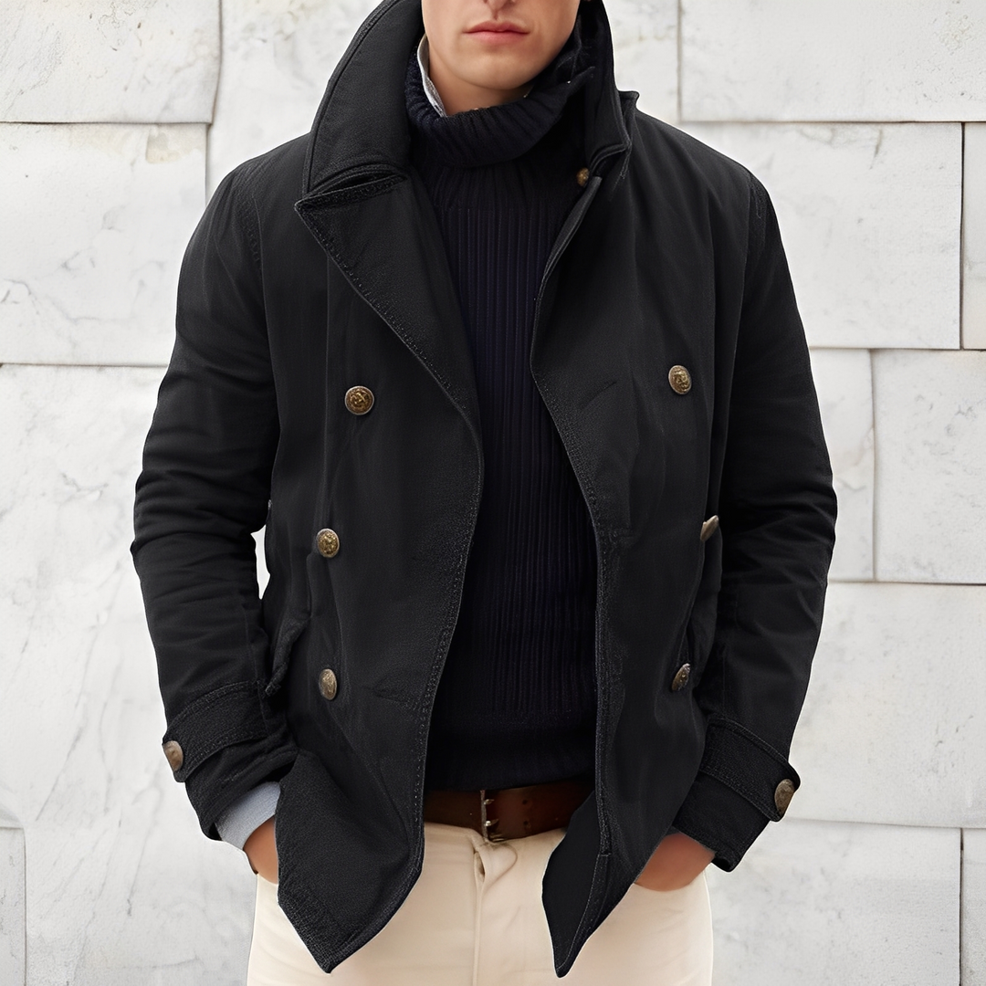 Cappotto Doppiopetto Uomo Antivento con Colletto a Dente Vintage