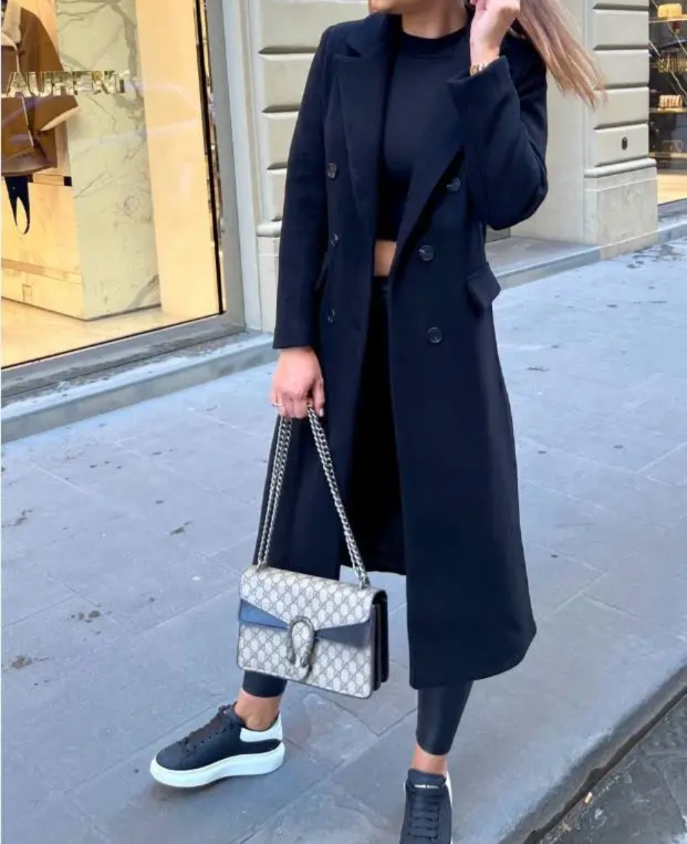 Trench lungo Donna Aderente Tessuto Confortevole Autunno Inverno