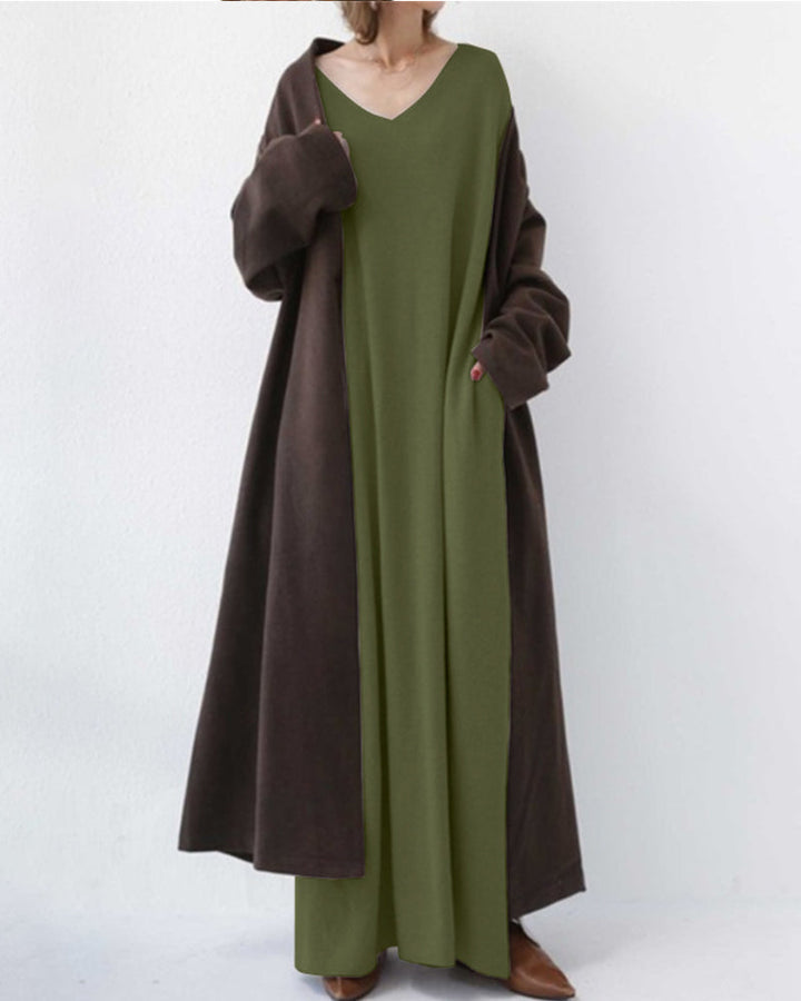 Abito Lungo Donna Casual Maniche Lunghe Vestibilità Ampia