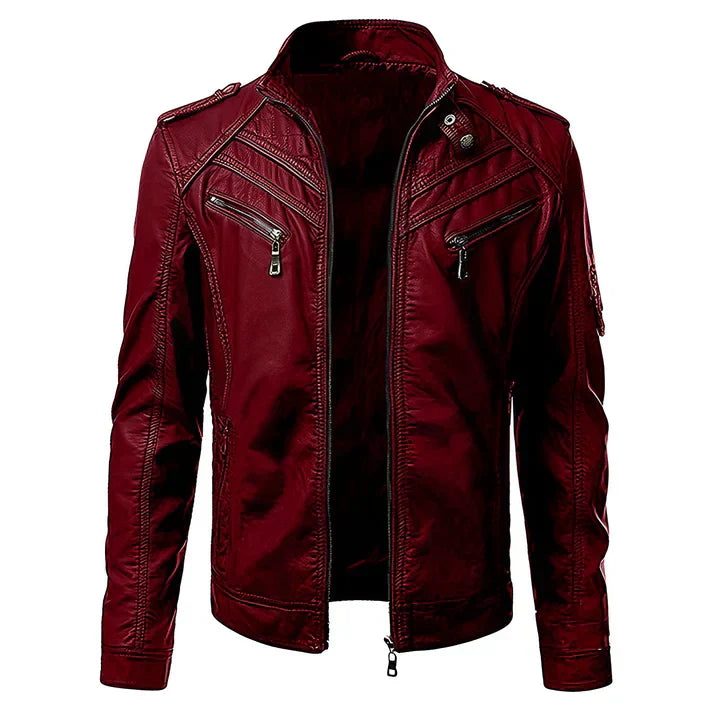 Giacca Biker Uomo con Zip Tasche Multiple Stile Casual