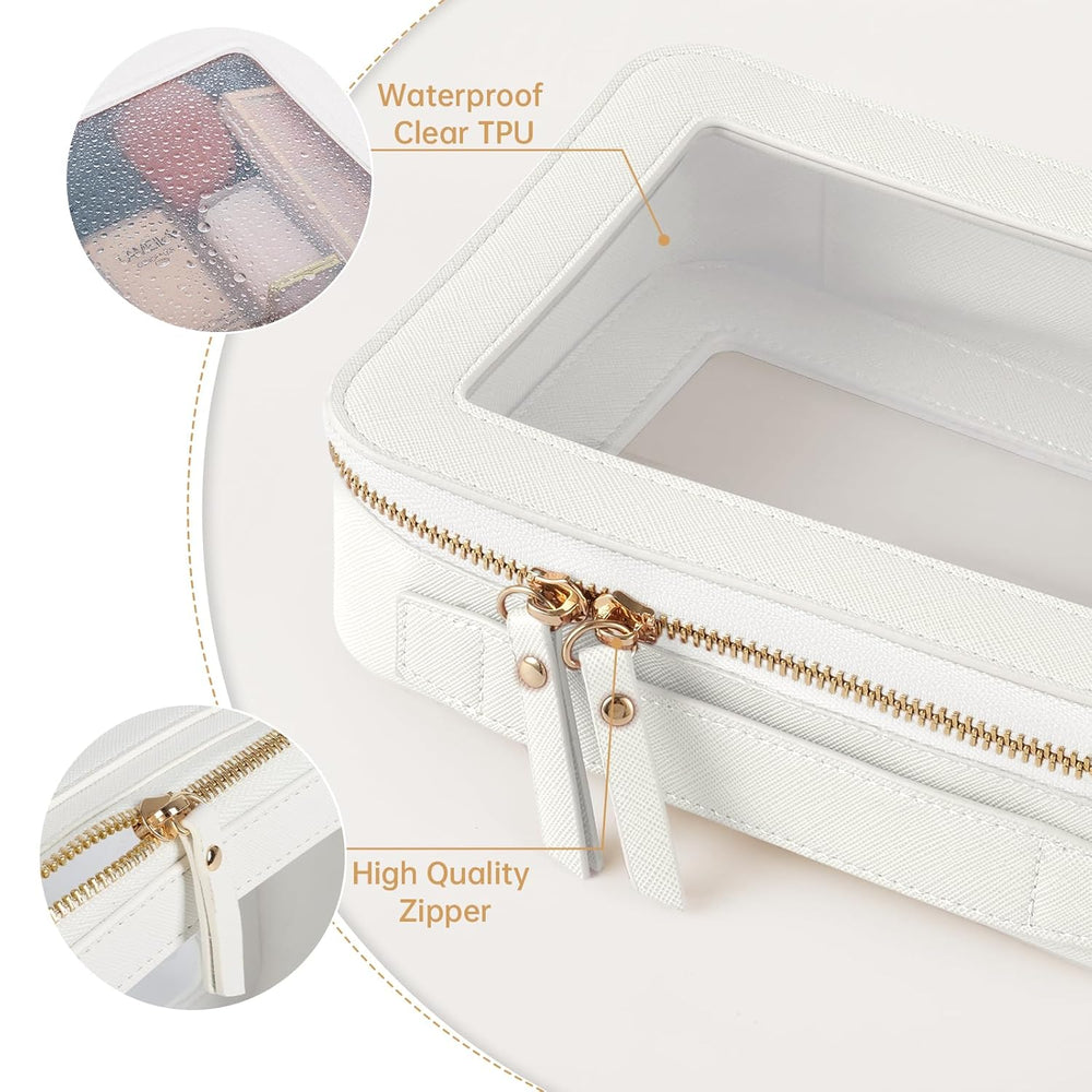 Astuccio trasparente impermeabile in TPU con cerniera di alta qualità, ideale per cosmetici. Design elegante e pratico per organizzazione efficiente.