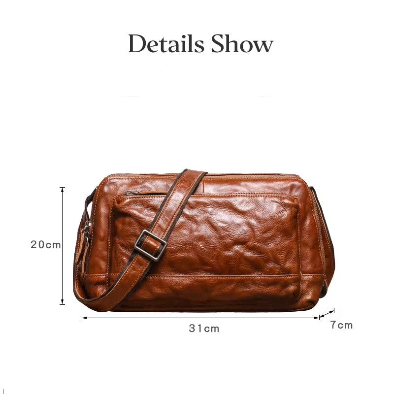 Borsa a tracolla in pelle marrone, dimensioni 31x20x7 cm, design elegante e pratico, ideale per uomo, moda accessori, alta qualità.