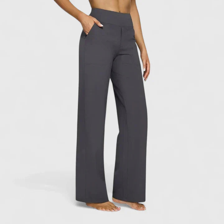 Pantaloni Donna Vita Alta Cotone Vestibilità Comoda Dritti
