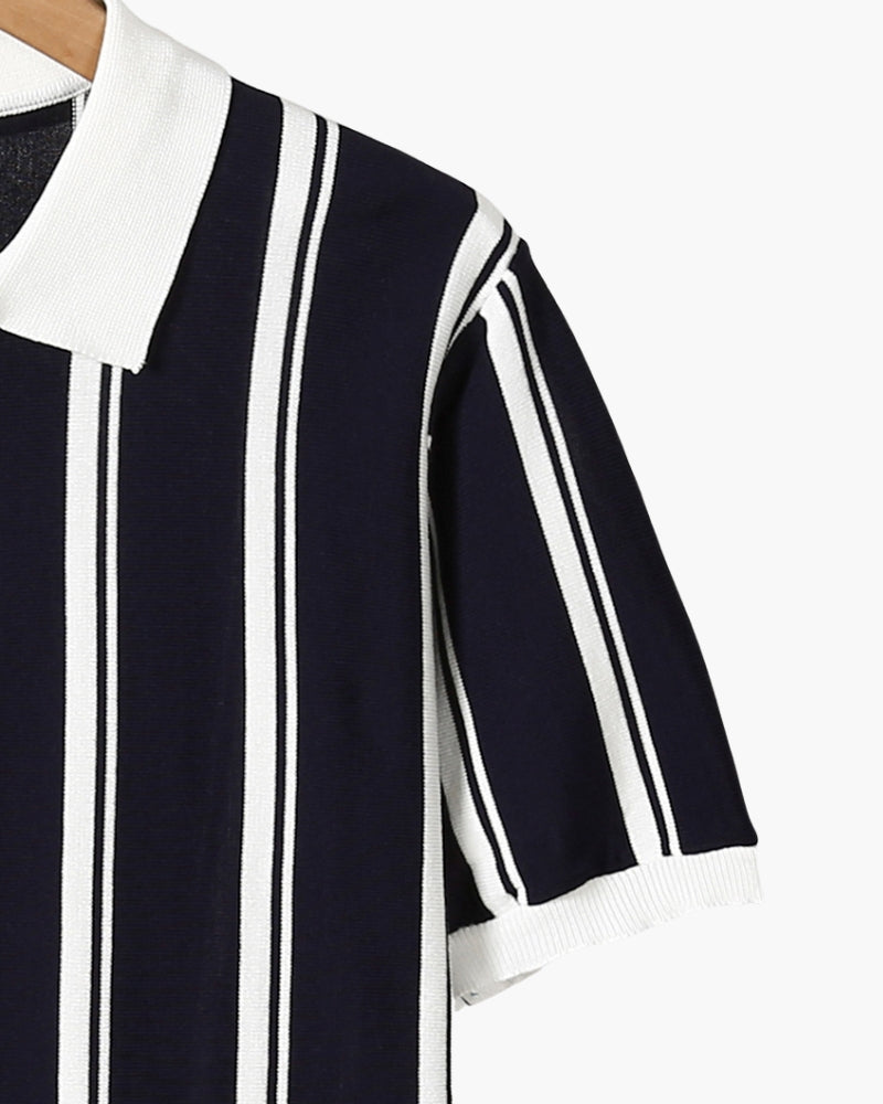 Polo Uomo in Maglia Mezza Zip Righe Verticali